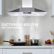 30 In W 450 Cfm Touch Kitchen Stainless Steel Vented Wall Mounted Panel Range Hood In Silver