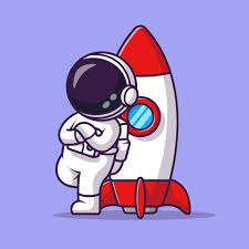 Cartoon Astronaut Lean On Rocket Hand