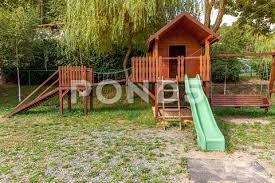 Empty Modern Wooden Children Playground