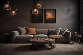 Grey Sofa And A Round Coffee Table