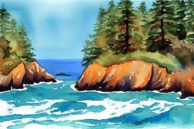 Watercolor Painting Of Oregon Coast