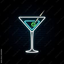 Neon Martini Glass With Olive Vector