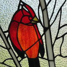 River Of Goods Red Cardinal Stained Glass Window Panel 19924