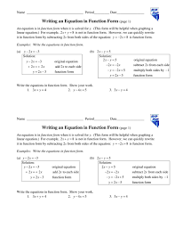 Equation In Function Form Worksheet