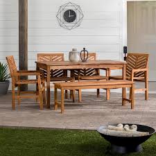 Chevron Brown 6 Piece Wood Outdoor Patio Dining Set