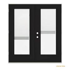 72 In X 80 In Black Painted Steel Left Hand Inswing Full Lite Glass Active Stationary Patio Door W Blinds