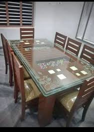 6 Seater Glass Top Wooden Dining Table