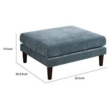 Rio 32 Inch Modular Ottoman Box Cushion Seat Wood Legs Slate Blue Fabric