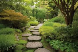 Garden With Stepping Stones And Greenery