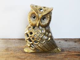 Vintage Brass Owl Tea Light Holder