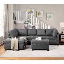 Slope Arm 3 Piece Linen Sectional Sofa