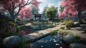 Serene Springtime Japanese Garden