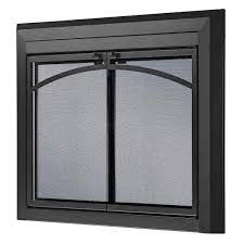Uniflame Gerri Black Cabinet Style Fireplace Doors With Smoke Tempered Glass Small