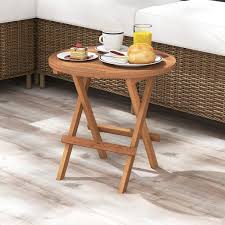 Round Patio Folding Coffee Table Teak