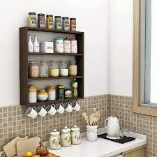 White Wall Mounted Wooden Kitchen Shelf