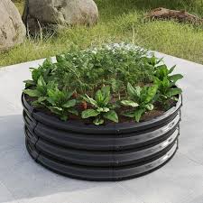 Black 32 08 In Width Metal Round Raised Garedn Bed For Vegetables Outdoor Garden Raised Planter Box