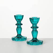 Blue Glass Candlestick Holders
