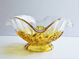 Clear And Yellow Glass Bowl Pressed