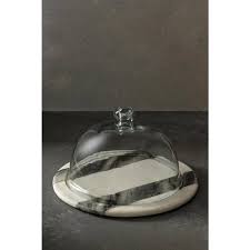 Gauri Kohli Somerset Marble Cheese Plate With Glass Cloche White