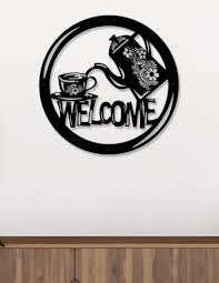 Vinoxo Vintage Metal Welcome Cafe Wall