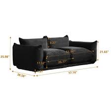 77 16 In Luxury Wide 2 Seater Minimalist Sofa Couch Flared Arm Lovesofa Chenille Floor Level Living Room Sofa Black