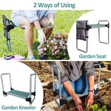 Garden Kneeler And Seat With Tool Bag Pouch Foldable Garden Stool With Eva Foam Kneeling Pad Medium Green
