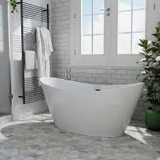 67 In Luxury Freestanding Bathtub Stand Alone Flatbottom Acrylic Soaking Spa Tub Modern Style In White