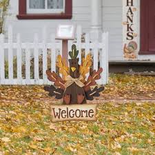 H Burlap Wooden Turkey Welcome Sign