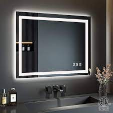 Toolkiss 40 In W X 32 In H Rectangular Frameless Led Light Anti Fog Wall Bathroom Vanity Mirror With Backlit And Front Light