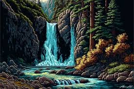 Stunning Mountain Waterfalls Pixel Art