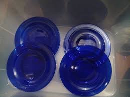 4 Vintage Cobalt Blue Glass Rimmed