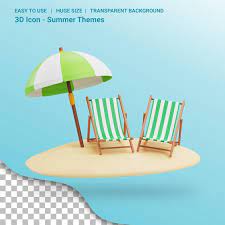 Beach Chairs And Umbrella 3d Render