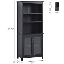 Homcom Multifunctional Storage Cabinet Bookcase With Adjustable Shelves Display For Study Kitchen Living Room Black