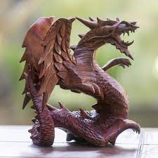 Hand Carved Wood Dragon Sculpture