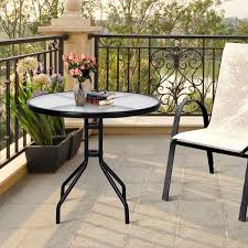 Casainc 32 In Black Round Metal Outdoor Dining Table With Umbrella Hole And Tempered Glass Top