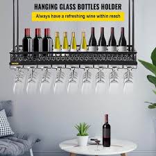 Vevor Ceiling Wine Glass Rack 35 8 X 13 Inch Hanging Wine Glass Rack 18 9 35 8 Inch Height Adjustable Hanging Wine Rack Cabinet Black Wall Mounted