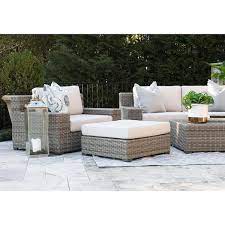 Canopy Oakley 5 Piece Resin Wicker Patio Deep Seating Set With Sunbrella Canvas Flax Cushions