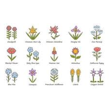 Wild Flowers Color Icons Set Spring