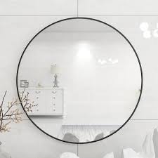 Tunuo 28 In W X 28 In H Round Metal Framed Wall Bathroom Vanity Mirror In Black