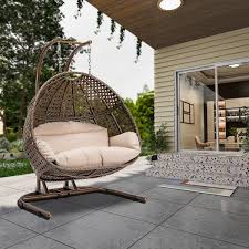 Brown Wicker Round Shaped Patio Swing