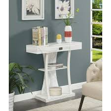 Convenience Concepts Newport 1 Drawer Harri Console Table With Shelves White Faux Marble White