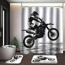 4pcs Motorcycle Printed Shower Curtain