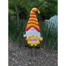 30 5 In Metal Gnome With Flower Garden Stake With Solar Led Lights
