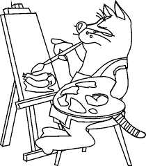 Cat Coloring Page Cartoon Painter Cat