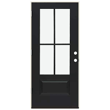 Jeld Wen 36 In X 80 In Right Hand 4 Lite Clear Glass Black Painted Fiberglass Prehung Front Door With Brickmould