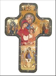 Wood Icon Cross Holy Family