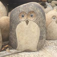 River Stone Carving Owls Decor