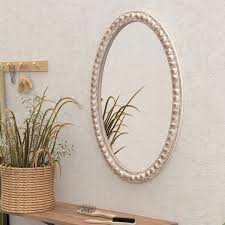 Cozayh Distressed Wood Frame Accent Mirror Rustic Farmhouse Style Decorative Wall Mirror Oval Light Brown