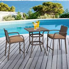 Outsunny 3 Piece Outdoor Pe Rattan Wicker Patio Conversation Table Set With 2 Chairs 1 Center Coffee Table Brown