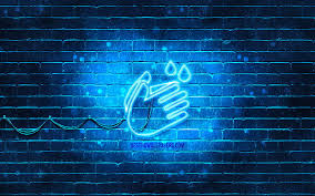 Washing Hands Neon Icon Blue Background